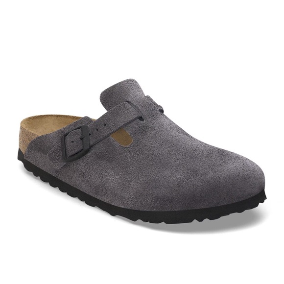 Birkenstock Boston Velvet Grey Suede Loafers - Size 41 - Picture 1 of 16